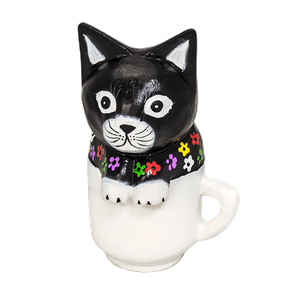 Котенок в кружке 18 см роспись цветами черно-белый албезия