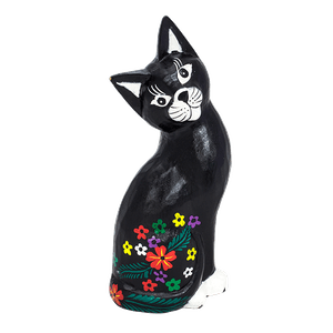Кошка 26 см черная роспись цветами албезия