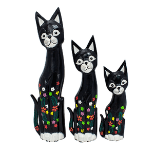 Кошки Семья 50,40,30 см черные роспись цветами албезия