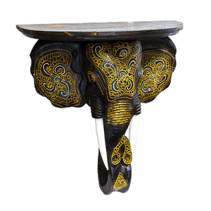 Полка Слон в самбреро 40х43 см Восточный орнамент коричневая с золотом албезия