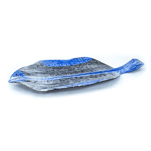 Блюдо декоративное Лист 50х20 см зольная с ярко-голубым
