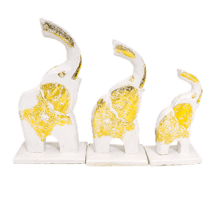 Слоны Семья Хобот вверх 32,28,24 см белые с золотом