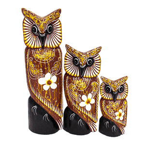 Совы на пеньке Семья 40,30,20 см цветок роспись терракотовые албезия