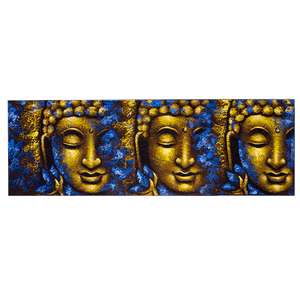 Картина маслом Будда Триптих Абстракция 90х30 см в сине-золотых тонах