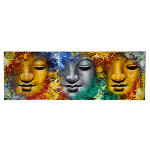 Картина маслом Будда Триптих Абстракция 90х30 см глаза закрыты объемные мазки