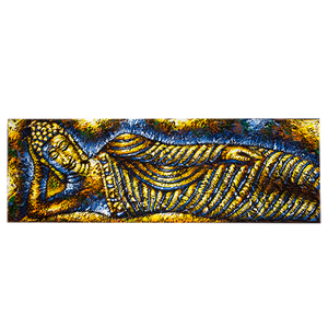 Картина маслом Будда Нирвана 90х30 см в огненно-синих тонах объемные мазки