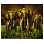 Картина маслом Слоны семья 60х50 см в песочных тонах