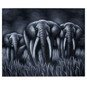 Картина маслом Слоны семья 60х50 см в серых тонах