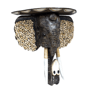 Полка Слон в самбреро 50х52 см инкрустация камнем коричневая дерево албезия камень