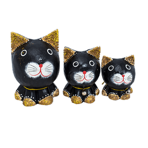 Кошечки с бубенчиками Набор 3 шт 10,8,6 см черные с бежевым золото