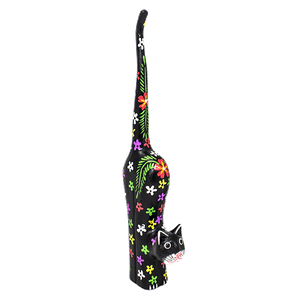 Кошка Хвост трубой 35 см черная роспись цветами албезия