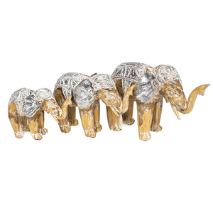 Слоны Семья 30,24,19 см резьба натуральные с серебром албезия