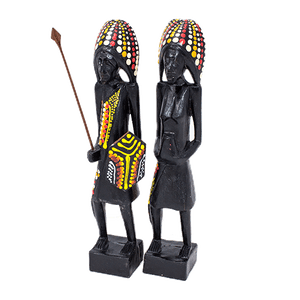 Аборигены Пара 25 см Воины черные с элементами австралийской мозаики в огненных тонах махагон