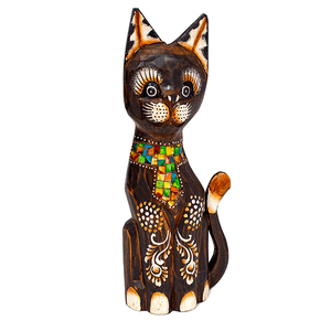 Кошка с галстуком 30 см инкрустация стеклом абстракция растительный узор роспись коричневая