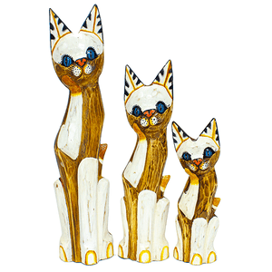 Кошки в мечтах Семья 50,40,30 см Милки роспись цвет натурального дерева