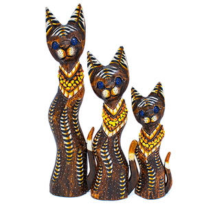 Кошки фигурные Семья 50,40,30 см ожерелье инкрустация камешками роспись тигрово-коричневые