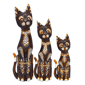 Кошки с галстуком Семья 50,40,30 см инкрустация камешками Два цветка роспись коричневые