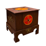 Столик с ящиком Монета Иероглифы 40х40 см под красное дерево с золотом