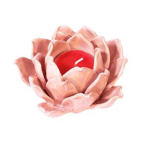 Подсвечник со свечой Лотос 11х6 см розовый перламутр фаянс