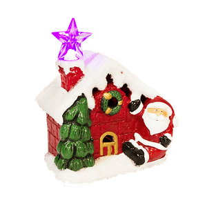 Дед Мороз и домик 10х13 см с подсветкой керамика