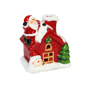 Дед Мороз со снеговиком на домике 7х9 см с подсветкой