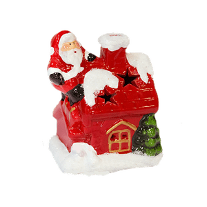 Дед Мороз  на домике с елкой 8х10 см с подсветкой