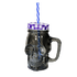 Кружка Череп 500 мл с трубочкой черная фиолетовая крышка