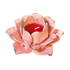 Подсвечник со свечой Лотос 11х6 см розовый потертый фаянс