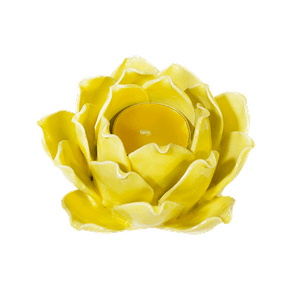 Подсвечник со свечой Лотос 11х6 см желтый перламутр фаянс