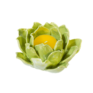 Подсвечник со свечой Лотос 11х6 см фисташковый перламутр фаянс