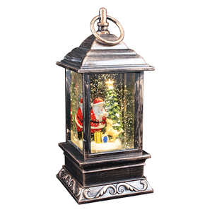 Новогодний фонарь Дед Мороз и щенок с елкой 28 см подсветка под бронзу
