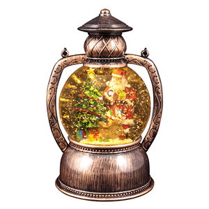 Новогодний фонарь Дед Мороз с елкой 27 см подсветка под бронзу