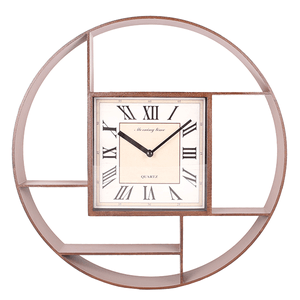 Часы с полочкам Римские цифры 35 см коричневые