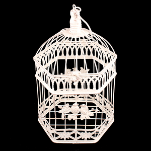 Клетка декоративная Птички на ветке Роза 19х34 см бежевая потертая