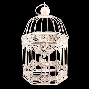 Клетка декоративная Ажур Бабочки 16х26 см бежевая потертая