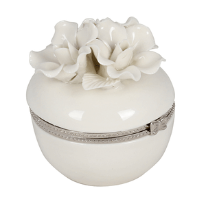 Шкатулка Камелия 7 см цветы лепка белая