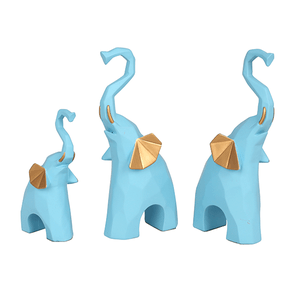 Три слона Хобот вверх 22,20,14 см небесные с золотом