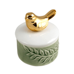 Шкатулка Золотой соловушка 8х10 см круглая фисташково - белая