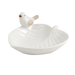 Тарелка декоративная Листок липы Птичка 15х7 см белая керамика