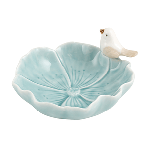 Тарелка декоративная Кувшинка Птичка 13х7 см голубая керамика