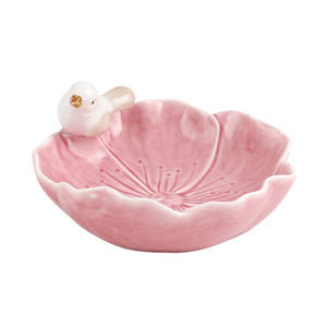 Тарелка декоративная Кувшинка Птичка 13х7 см розовая керамика