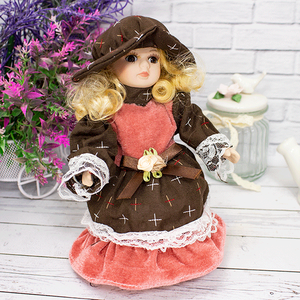 Кукла Девочка 20 см розово-коричневое платье