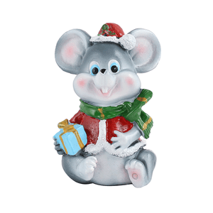 Мышка новогодняя с подарком 10 см цветная