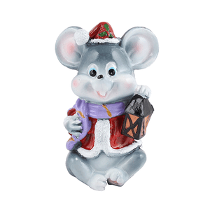 Мышка новогодняя с фонариком 10 см цветная