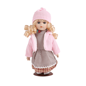 Кукла Осень 20 см розово-коричневое платье в полоску