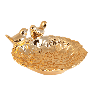 Тарелка декоративная Лотос Две птички 13х6 см золото керамика