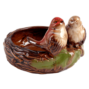 Тарелочка декоративная Две птахи 12х8 см красно-бежевые цветная