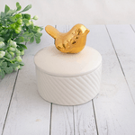 Шкатулка Золотой соловушка 8х10 см рельефная белая керамика