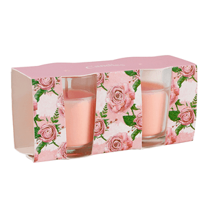 Свечи в стакане 2 шт аромат Розы 6 см нежно-розовые