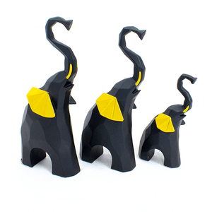 Три слона Хобот вверх 22,20,14 см черные с золотом